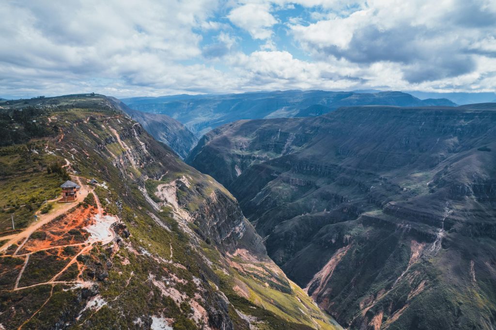 Stunning aerial shot of Sonche Canyon's rugged landscape in Chachapoyas, Peru.