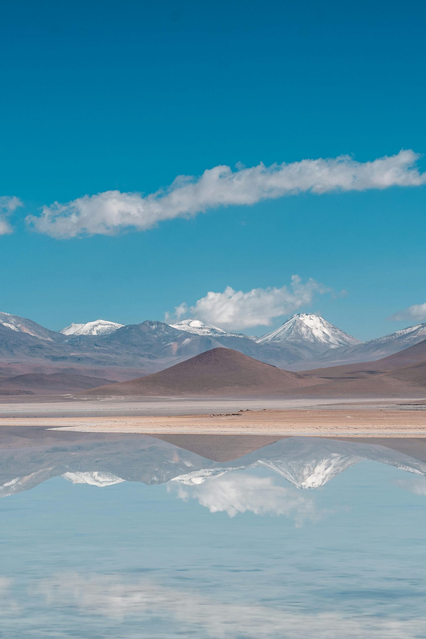 Spectacular view of the Andes reflected in Bolivia's famous Uyuni salt flats.